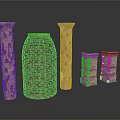 Ancient Brick Structures Including Columns And Decorative Vessels In Various Sizes 3d model