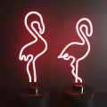Red Flamingo Shaped Neon Light Table Lamps With Black Bases For Room Decor