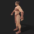 Muscular Man With Strong Physique In Cloth Wrapping Costume And Outstretched Arms