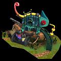 Cartoon Scene With Whimsical Green Blue Structure Spiral Ornament Colorful Pipes And Stone Stairs