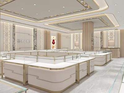 Elegant Modern Jewelry Store Interior Design With Glass Display Counters 3d model