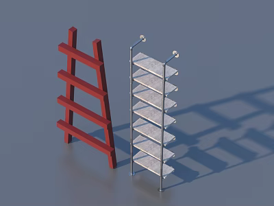 Practical Hardware Tools Featuring Red Ladder And Metal Multi Tiered Storage Rack 3d model