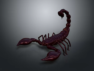 Dark Red Scorpion 3D Model With Detailed Features On Gray Gradient Background 3d model