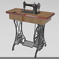 Vintage Industrial Sewing Machine With Wooden Tabletop And Metal Stand Structure 3d model
