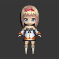 Cute Anime Game Character With Pink Hair Red Bow Blue Eyes And White Orange Outfit