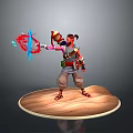 A Man Holding Red Container With Blue And Red Energy Effect Standing On Wooden Platform