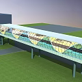 Modern Footbridge With Glass Roof And Transparent Panels Over Green Lawn