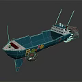 Detailed Blue 3D Toy Boat Model With White Superstructure Red Decorations And Antennas