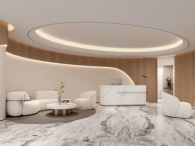 Modern Hospital Outpatient Clinic Lobby Interior With Sofas And Reception 3d model