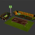 Orange Sofa And Wooden Coffee Table Set With Green Cushions And Green Floor Lamp