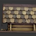 Handmade Wooden Birdhouse Model Featuring Shingle Roof Entrance Base And Decorative Logs