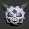 Game Character Head 3D Model With White Mask Design Gray Ears Blue Eyes And Teeth