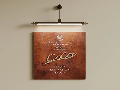 Abstract Painting With Brown Background White Text And Decorative Font For Coco Beauty Salon Wall 3d model