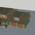 Two Story Single Family House With Green Exterior Brown Roof Chimney Porch And Garage