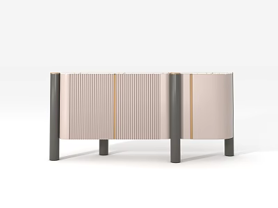 Contemporary Light Pink Sideboard With Striped Front Black Frame Black Legs And Golden Trim 3d model