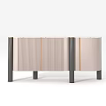 Contemporary Light Pink Sideboard With Striped Front Black Frame Black Legs And Golden Trim