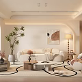 Modern Living Room Interior Design With Cozy Sofa Coffee Table Floor Lamp And Patterned Rug