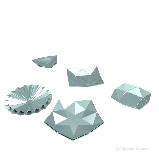 Modern Metallic Geometric Decorative Objects With Polygonal And Fan Shapes 3d model 