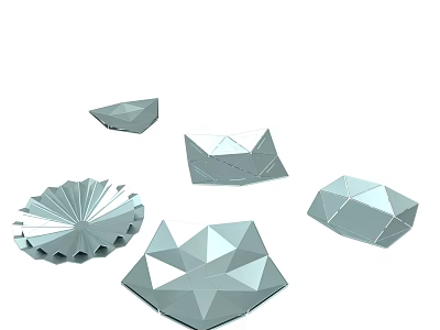 Modern Metallic Geometric Decorative Objects With Polygonal And Fan Shapes 3d model