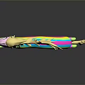 Colorful Unicorn Character With Yellow Mane Rainbow Body Pink Horn Green Hooves In Leaping Pose