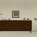 Wooden Entryway Console Cabinet With Drawers Wall Art Decorative Items And Potted Plant
