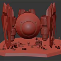 Smart Machine Featuring Large Circular Body Wing Like Structures Small Buildings And Tools On Base 3d model