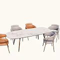 Modern Minimalist Dining Table Set With Oval Marble Top And Gray Orange Chairs 3d model