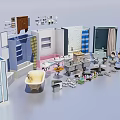 Indoor Scene Featuring Various Furniture and Decor Elements for Bathroom and Bedroom