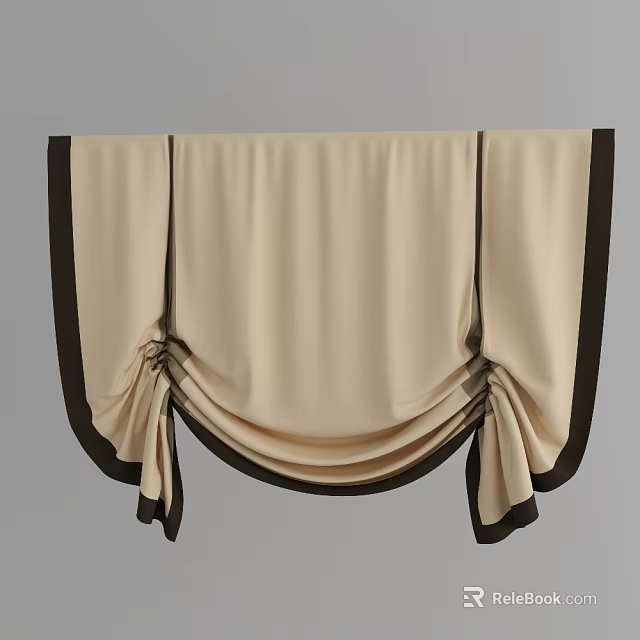 Elegant Beige Curtain With Dark Brown Trim And Tied Design For Home Decor 3d model 