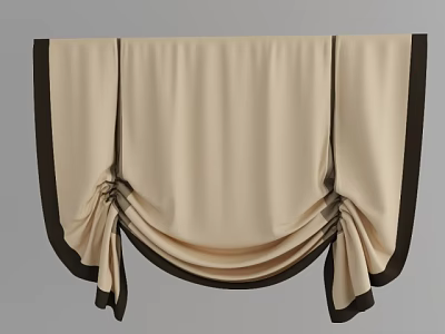 Elegant Beige Curtain With Dark Brown Trim And Tied Design For Home Decor 3d model