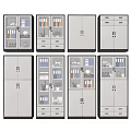 Various Office Bookcase Styles with Doors Drawers Books Folders and Potted Plants