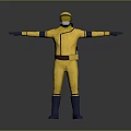 Yellow Protective Suit With Blue Cuffs Helmet Visor And Brown Belt Design