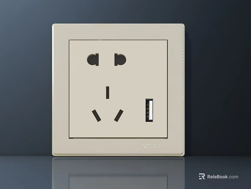 White Switch Panel with 5 Hole Socket and USB Port for Home Electrical Use 3d model 