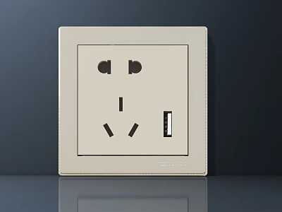White Switch Panel with 5 Hole Socket and USB Port for Home Electrical Use 3d model