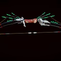 Fantasy Weapon Bow Featuring Green Glowing Accents Red Grip Silver Parts And Decorative Arrows