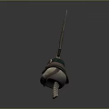Decorative Metal Spear With Sharp Blade Green Gold Accents Helmet Shaped Head And Wooden Handle