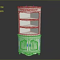 White Ornate Corner Cabinet Featuring Multiple Shelves Cabinet Doors And Carved Small Feet