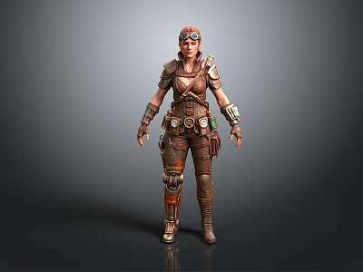 Steampunk Female Character With Mechanical Armor And Goggles 3D Model Design 3d model