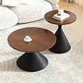 Modern Round Coffee Tables With Wooden Tabletop And Black Bases In Living Room Decor