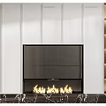 Modern TV Background Wall Design With Fireplace And White Storage Cabinets 3d model