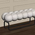 Modern White Spheres Stool with Black Metal Frame in White Wall Wooden Floor Interior