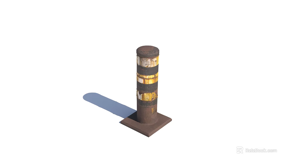 Brown Traffic Bollard With Yellow And White Stripes And Square Base 3d model 