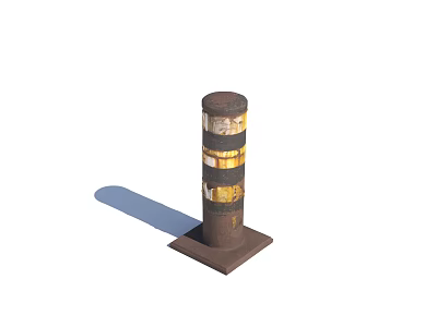 Brown Traffic Bollard With Yellow And White Stripes And Square Base 3d model