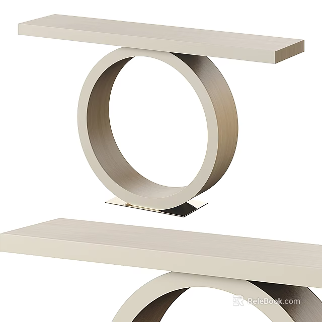Modern Console Table Featuring Circular Base Light Colored Wooden Structure And Shelves 3d model