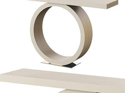Modern Console Table Featuring Circular Base Light Colored Wooden Structure And Shelves 3d model