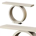 Modern Console Table Featuring Circular Base Light Colored Wooden Structure And Shelves 3d model