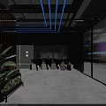 Stylish Modern Bar Interior With Counter Black Stools Shelves Bottles Lighting And Screens
