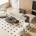 Modern Sofa Coffee Table Combination With Light Upholstery Round Tables Soft Pillows And Patterned Rug 3d model