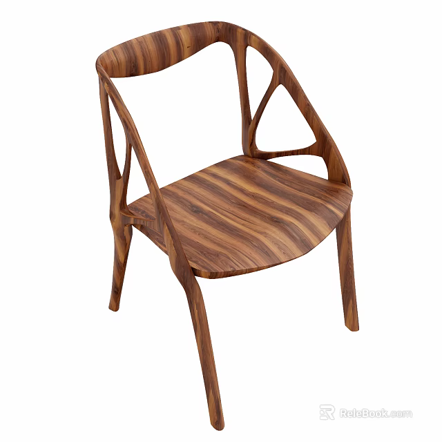 Modern Wooden Leisure Chair With Curved Backrest And Natural Wood Grain 3d model 