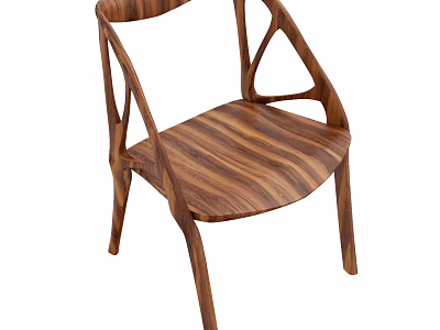 Modern Wooden Leisure Chair With Curved Backrest And Natural Wood Grain 3d model